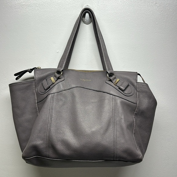 See By Chloe Purse Handbag Leather Bag Double Shoulder Straps Grey Gold Large